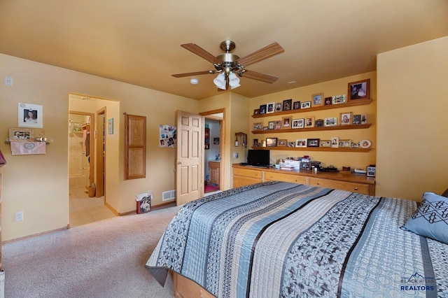 20842 Legacy, Sturgis, SD 57785 - bedroom with baseboards, light carpet, a ceiling fan, and visible vents