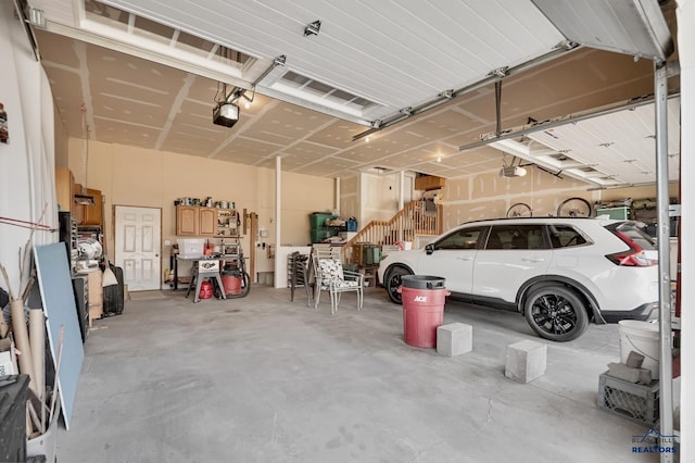 garage with a garage door opener