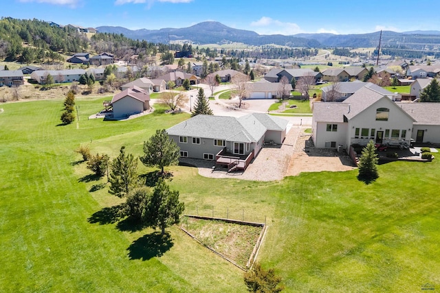 aerial view featuring a residential view and a mountain view