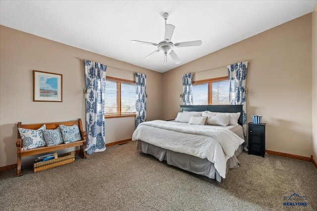 127 Union St, Spearfish, SD 57783 - carpeted bedroom with baseboards, ceiling fan, and lofted ceiling