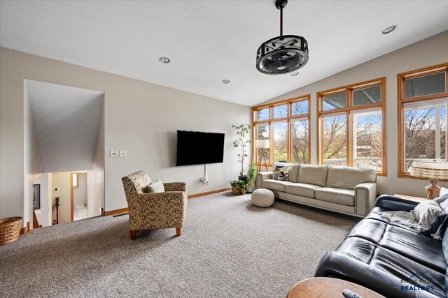 127 Union St, Spearfish, SD 57783 - living room with carpet floors, recessed lighting, baseboards, and lofted ceiling