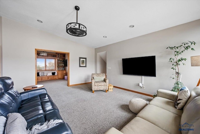 127 Union St, Spearfish, SD 57783 - living room with baseboards, carpet, and lofted ceiling