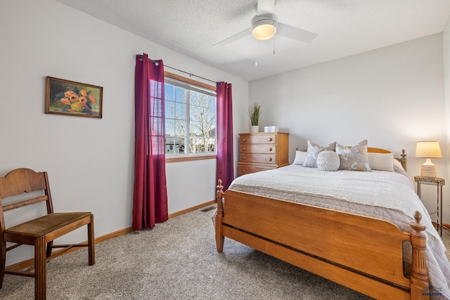5201 Cale Ct, Rapid City, SD 57701 - carpeted bedroom featuring a textured ceiling, baseboards, visible vents, and ceiling fan