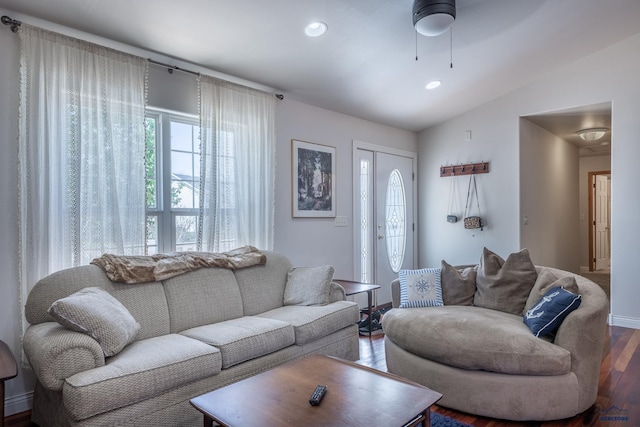 6850 Brighton, Summerset, SD 57718 - living area with ceiling fan, recessed lighting, wood finished floors, and lofted ceiling