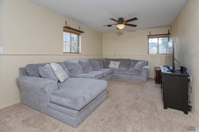 3005 Glenwood Dr, Rapid City, SD 57702 - living room featuring baseboards, ceiling fan, and light colored carpet