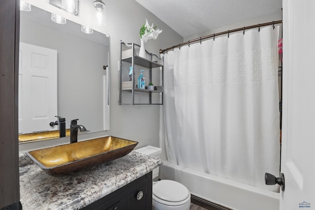 6406 Blue Spruce Ct, Black Hawk, SD 57718 - bathroom with vanity, a textured ceiling, shower / bath combo, and toilet