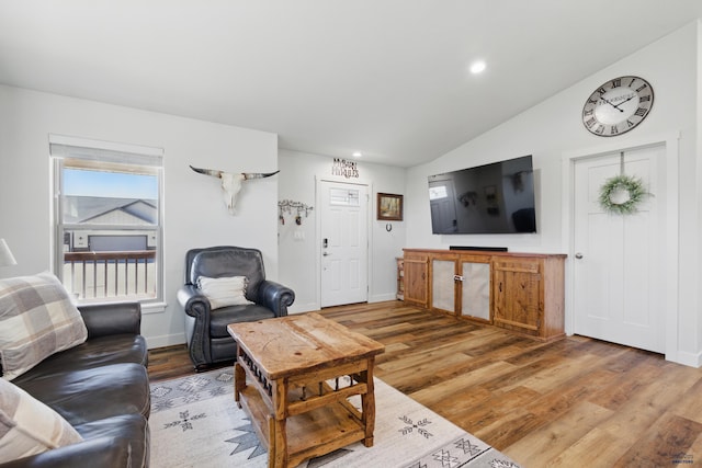 950 Summerfield Dr, Rapid City, SD 57703 - living room featuring vaulted ceiling, light wood-style flooring, baseboards, and recessed lighting