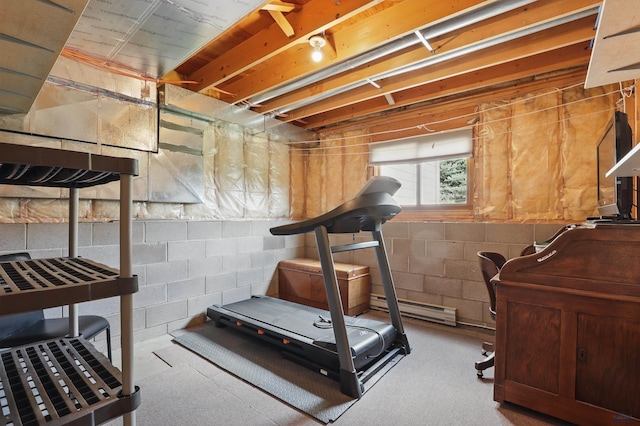 7315 Raven Ct, Rapid City, SD 57702 - workout area featuring baseboard heating and concrete block wall