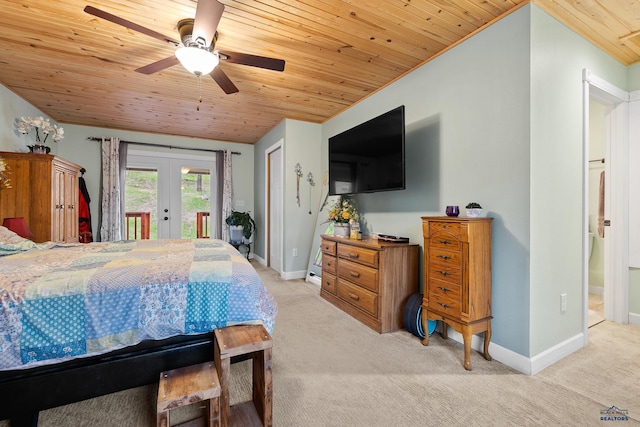 1580 Laurel Heights Dr, Rapid City, SD 57701 - bedroom with access to exterior, french doors, wooden ceiling, light colored carpet, and baseboards
