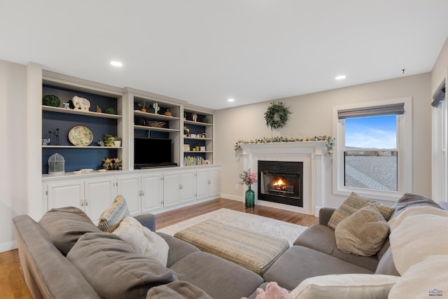 4037 Valley W Dr, Rapid City, SD 57702 - living room with a glass covered fireplace, light wood finished floors, recessed lighting, and baseboards