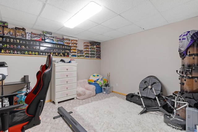 4037 Valley W Dr, Rapid City, SD 57702 - exercise room featuring a drop ceiling, carpet floors, and baseboards