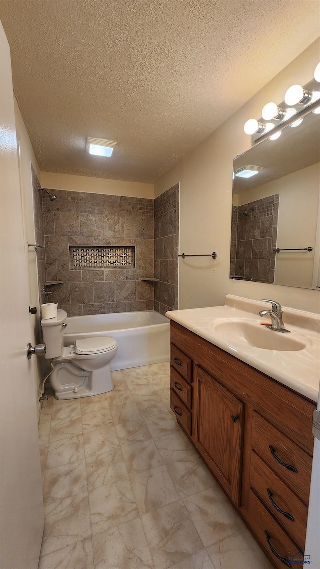 2408 Judy Ave, Rapid City, SD 57702 - full bath with toilet, marble look tile flooring, vanity, shower / washtub combination, and a textured ceiling