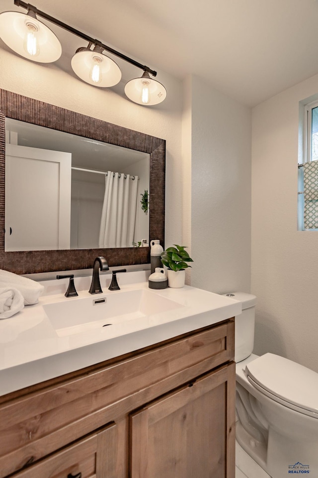 3432 Jackson Blvd, Rapid City, SD 57702 - bathroom with toilet, vanity, and curtained shower