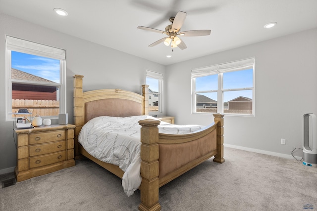 506 Solomon Ct, Rapid City, SD 57703 - bedroom with carpet flooring, baseboards, a ceiling fan, and recessed lighting