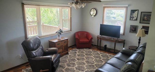 4218 Sweetbriar, Rapid City, SD 57703 - living area with plenty of natural light, ceiling fan, and wood finished floors