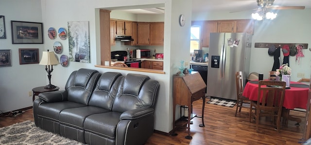 4218 Sweetbriar, Rapid City, SD 57703 - living room with dark wood finished floors and a ceiling fan