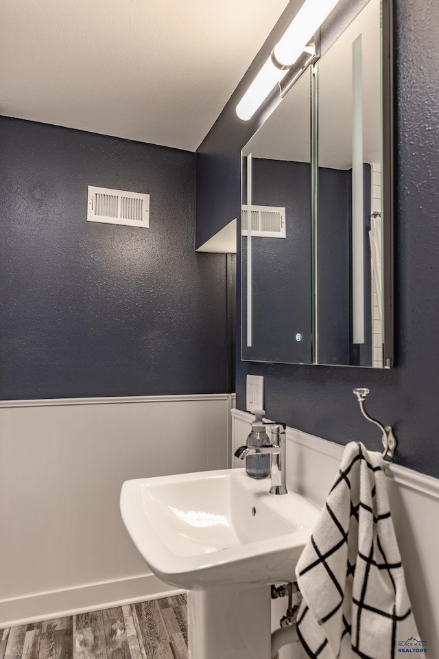 1316 Clark, Rapid City, SD 57701 - bathroom featuring wood finished floors, a wainscoted wall, and a sink