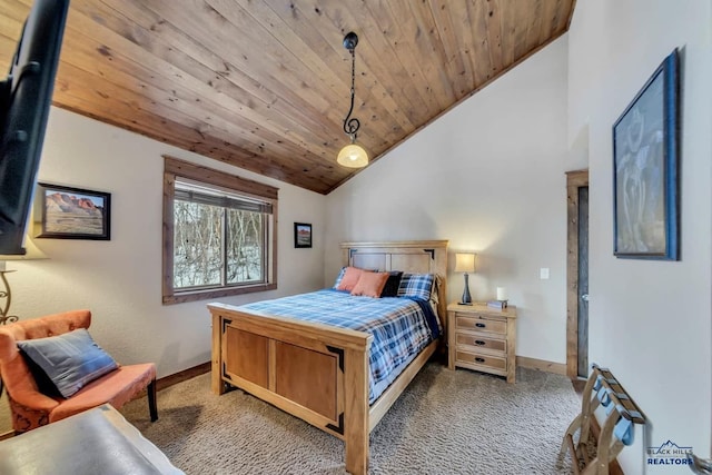21172 Last Chance Trl, Lead, SD 57754 - carpeted bedroom with lofted ceiling, baseboards, and wood ceiling
