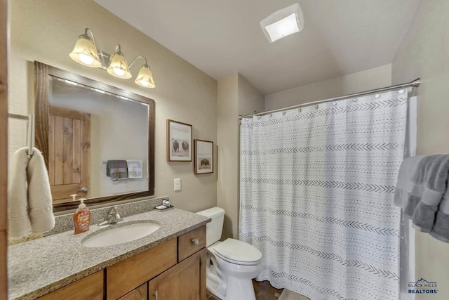 21172 Last Chance Trl, Lead, SD 57754 - bathroom with toilet, vanity, and curtained shower