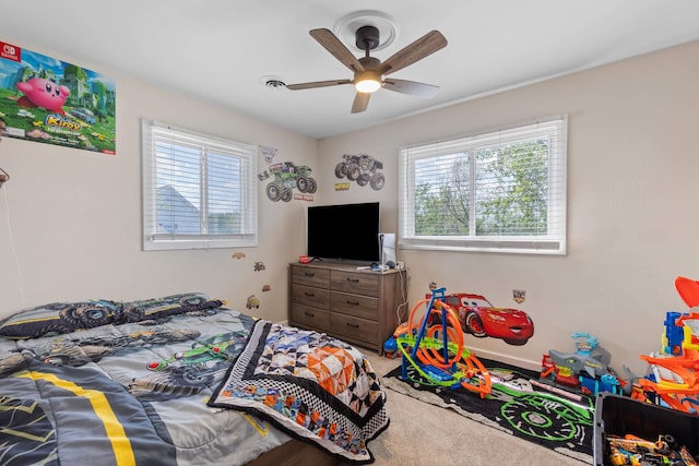 202 S B Ave, New Underwood, SD 57761 - bedroom with multiple windows, carpet floors, and ceiling fan