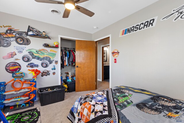 202 S B Ave, New Underwood, SD 57761 - carpeted bedroom featuring a closet and ceiling fan