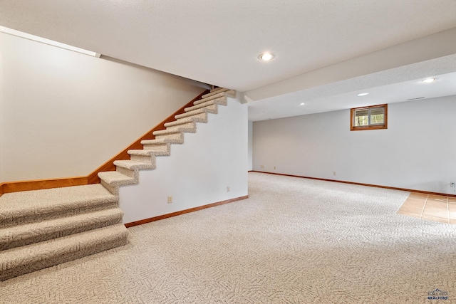 12087 Kaubisch Ranch Rd, Hill City, SD 57745 - basement with stairs, carpet, recessed lighting, and baseboards