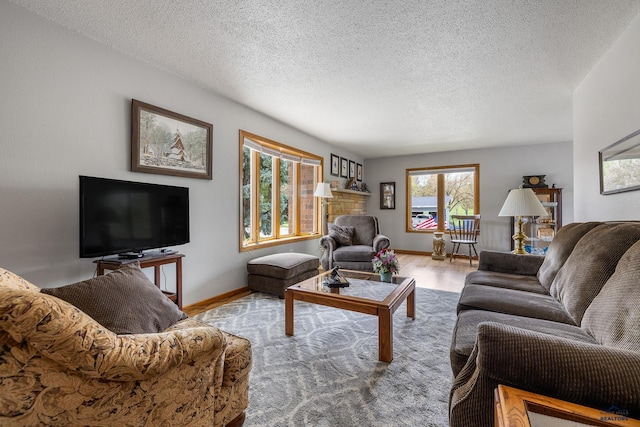 3204 Flint Dr, Rapid City, SD 57702 - living area with wood finished floors, a textured ceiling, and baseboards