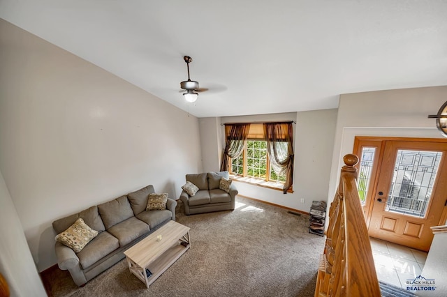 4307 Henry Ct, Rapid City, SD 57701 - living room with a ceiling fan, light colored carpet, and baseboards