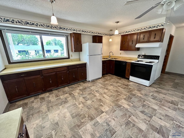 1504 Morningside Dr, Rapid City, SD 57701 - kitchen featuring electric stove, freestanding refrigerator, under cabinet range hood, black dishwasher, and light countertops