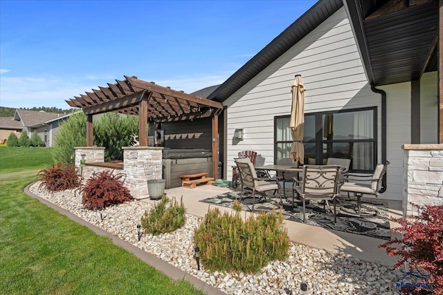 8009 Brooks Loop, Spearfish, SD 57783 - view of patio with a hot tub and a pergola
