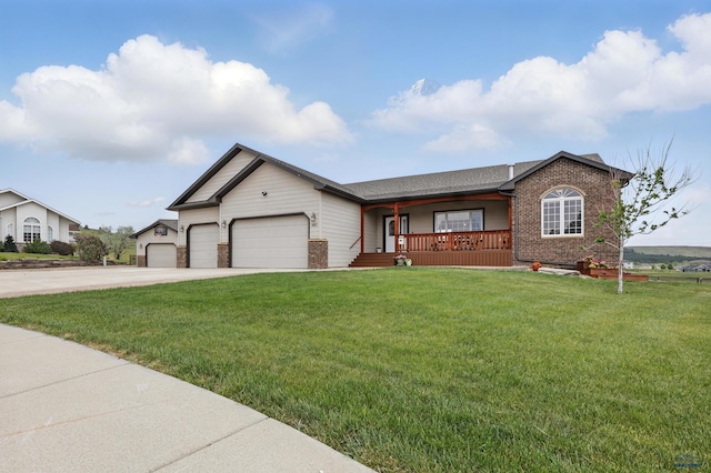 960 Nicole St, Rapid City, SD 57701 - ranch-style home featuring a porch, brick siding, concrete driveway, a garage, and a front yard