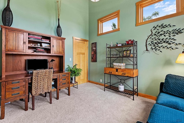 6717 Kennemer Dr, Rapid City, SD 57702 - office with light carpet, baseboards, and a towering ceiling