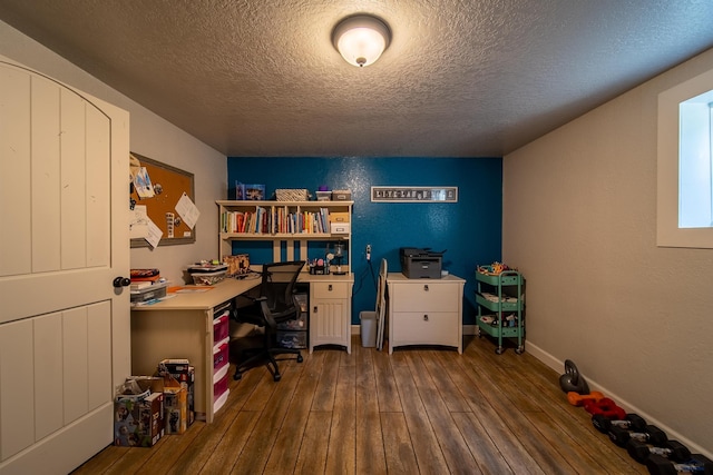 1421 12th Ave, Belle Fourche, SD 57717 - office area with a textured ceiling and dark wood finished floors