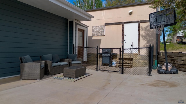 1421 12th Ave, Belle Fourche, SD 57717 - view of patio / terrace featuring a gate, an outdoor hangout area, and fence