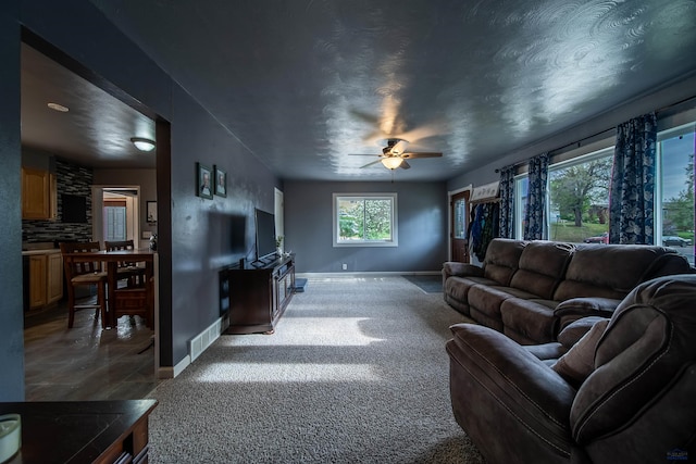 1421 12th Ave, Belle Fourche, SD 57717 - living area with a ceiling fan, baseboards, and carpet floors