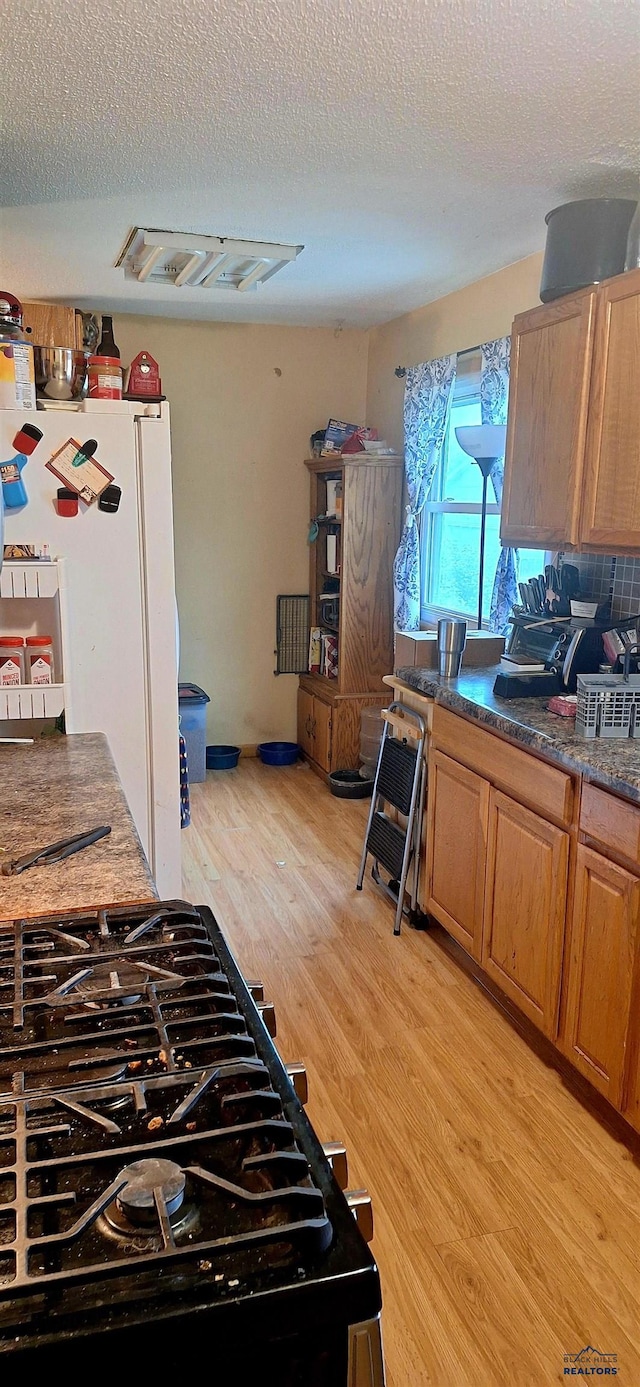 4737 Haven, Rapid City, SD 57703 - kitchen featuring freestanding refrigerator, light wood-style floors, and a textured ceiling
