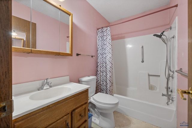 6312 Fairway Dr, Black Hawk, SD 57718 - bathroom featuring shower / bathtub combination with curtain, toilet, and vanity