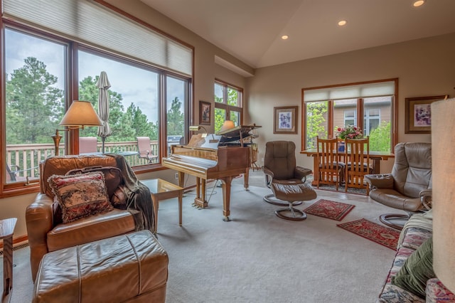6516 Muirfield Dr, Rapid City, SD 57702 - carpeted living room featuring recessed lighting and lofted ceiling