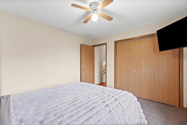 5436 Weathervane Ln, Rapid City, SD 57703 - bedroom featuring light colored carpet, a ceiling fan, and a closet
