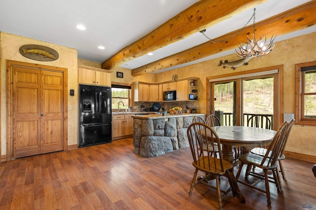22600 Jenny Gulch Rd Unit 22600/22636Jenny, Gulch Rd, Rapid City, SD 57702 - dining room with dark wood-type flooring, baseboards, recessed lighting, healthy amount of natural light, and beamed ceiling