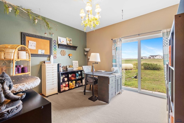 22841 Gateway Dr, Box Elder, SD 57719 - carpeted home office featuring a chandelier