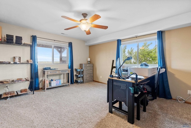 22841 Gateway Dr, Box Elder, SD 57719 - office area with a ceiling fan, carpet floors, and baseboards