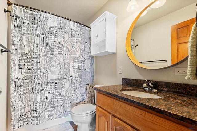 22841 Gateway Dr, Box Elder, SD 57719 - bathroom featuring toilet, vanity, and a shower with curtain