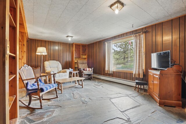 12384 Stannum Pl, Hill City, SD 57745 - sitting room featuring a baseboard radiator and wood walls