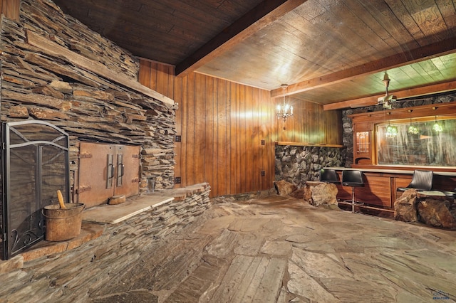 12384 Stannum Pl, Hill City, SD 57745 - bar featuring wood ceiling with exposed beams and wooden walls