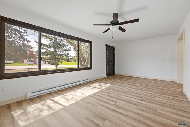 248 S 10th St, Custer, SD 57730 - empty room featuring baseboard heating, light wood-style floors, ceiling fan, and baseboards