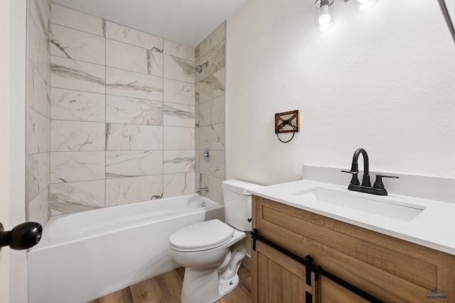248 S 10th St, Custer, SD 57730 - full bath with toilet, washtub / shower combination, wood finished floors, and vanity
