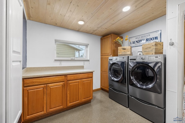 814 Flormann, Rapid City, SD 57701 - washroom with washer and dryer, cabinet space, recessed lighting, and wooden ceiling