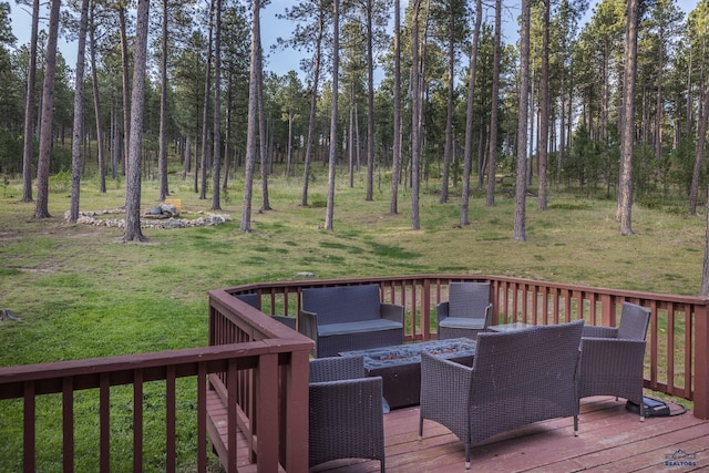 7410 Pinewood Ct, Rapid City, SD 57702 - wooden terrace with an outdoor fire pit and a yard