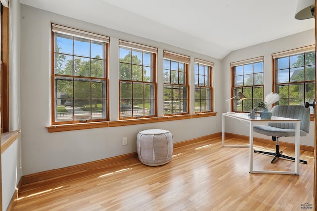 902 Fulton St, Rapid City, SD 57701 - office area featuring plenty of natural light, light wood-style flooring, baseboards, and vaulted ceiling